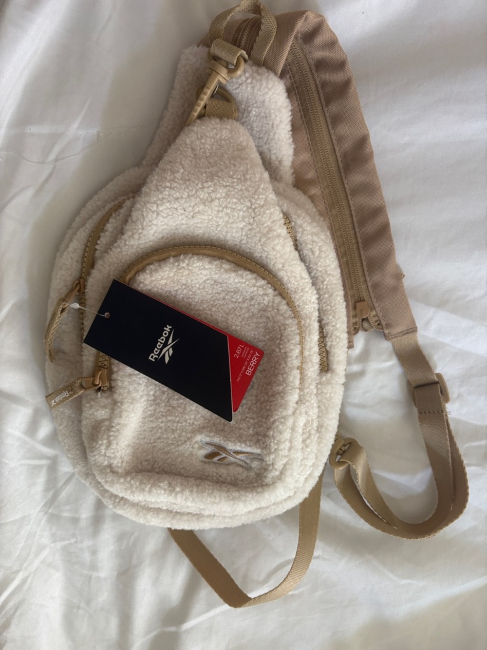 NWT | Reebok Sherpa Convertible Sling Backpack Cream Tan 2-in-1 Crossbody Bag